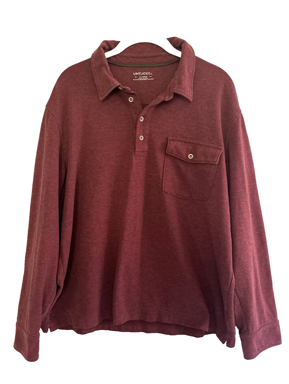 UNTUCKit Matthieu Polo Red Front Pocket Stretch Long Sleeve Mens Size XL